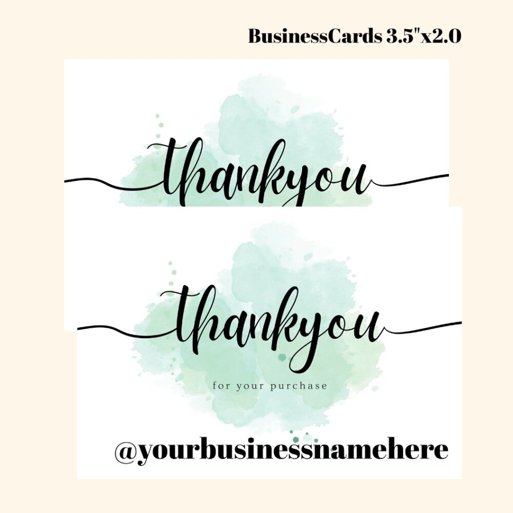 Qty 100 3.5"x2.0" Minimalist Watercolor Green Thank You Card
